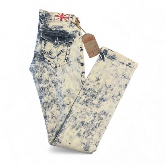 Y2K Bleached Denim Rhinestone Embellished Jeans size 29 - Picture 1 of 6